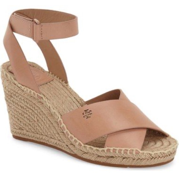 NWOT Tory Burch Bima Espadrille Wedge Sandals Nude Beige 7.5 - Picture 4 of 8